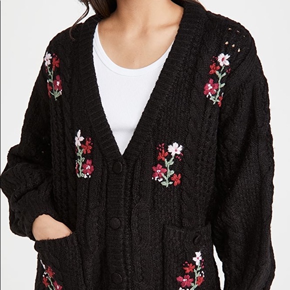 NWT for love & lemons amaryllis black floral cardigan sweater small - Picture 1 of 9